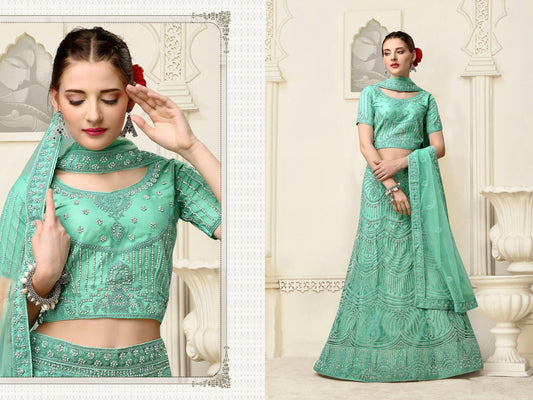 Green Net Fancy Zari Embroidered work Lehenga Choli with Dupatta - Heer