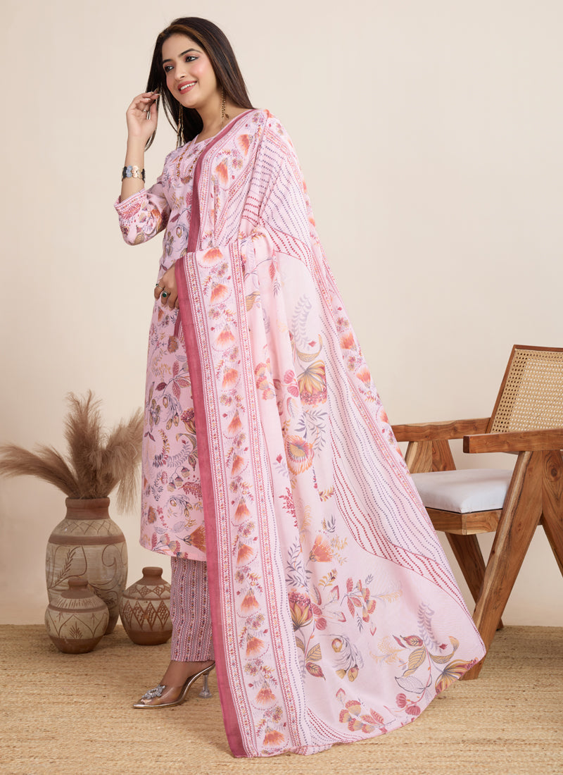 Prazu Fashion Baby Pink Printed Cotton Blend Festival Wear Salwar Suit