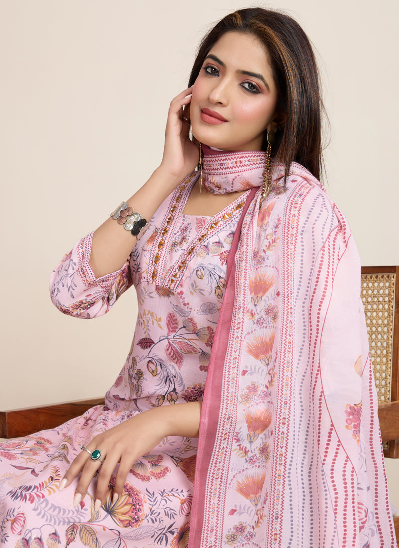 Prazu Fashion Baby Pink Printed Cotton Blend Festival Wear Salwar Suit