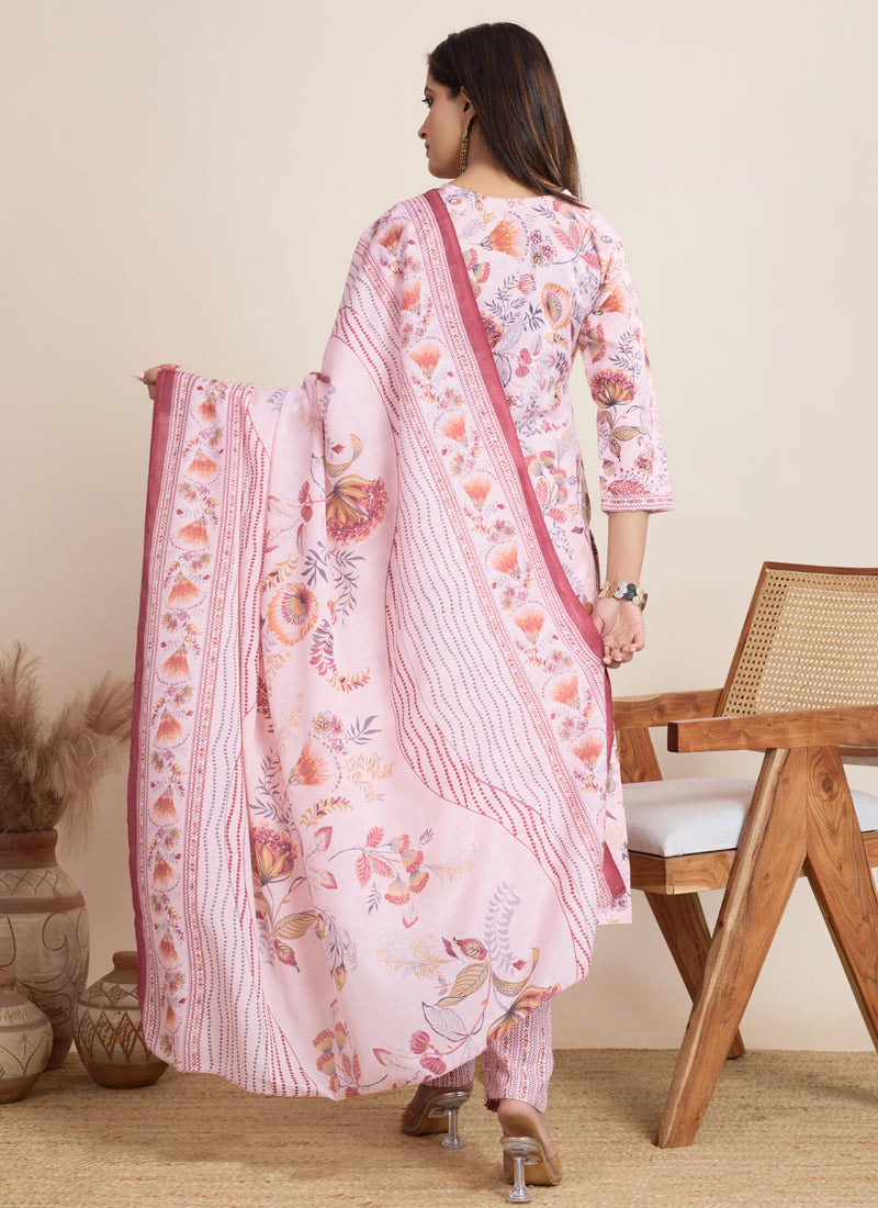 Prazu Fashion Baby Pink Printed Cotton Blend Festival Wear Salwar Suit