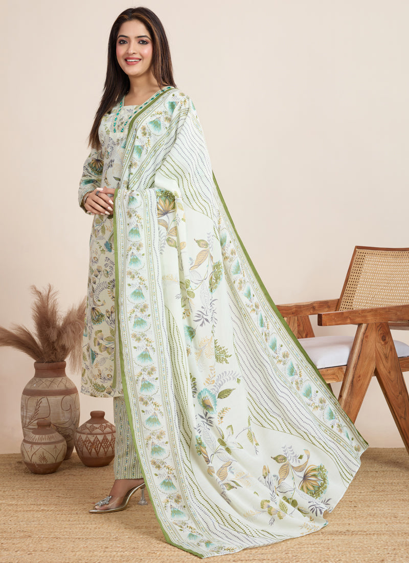 Prazu Fashion Off White Printed Cotton Blend Festival Wear Salwar Suit