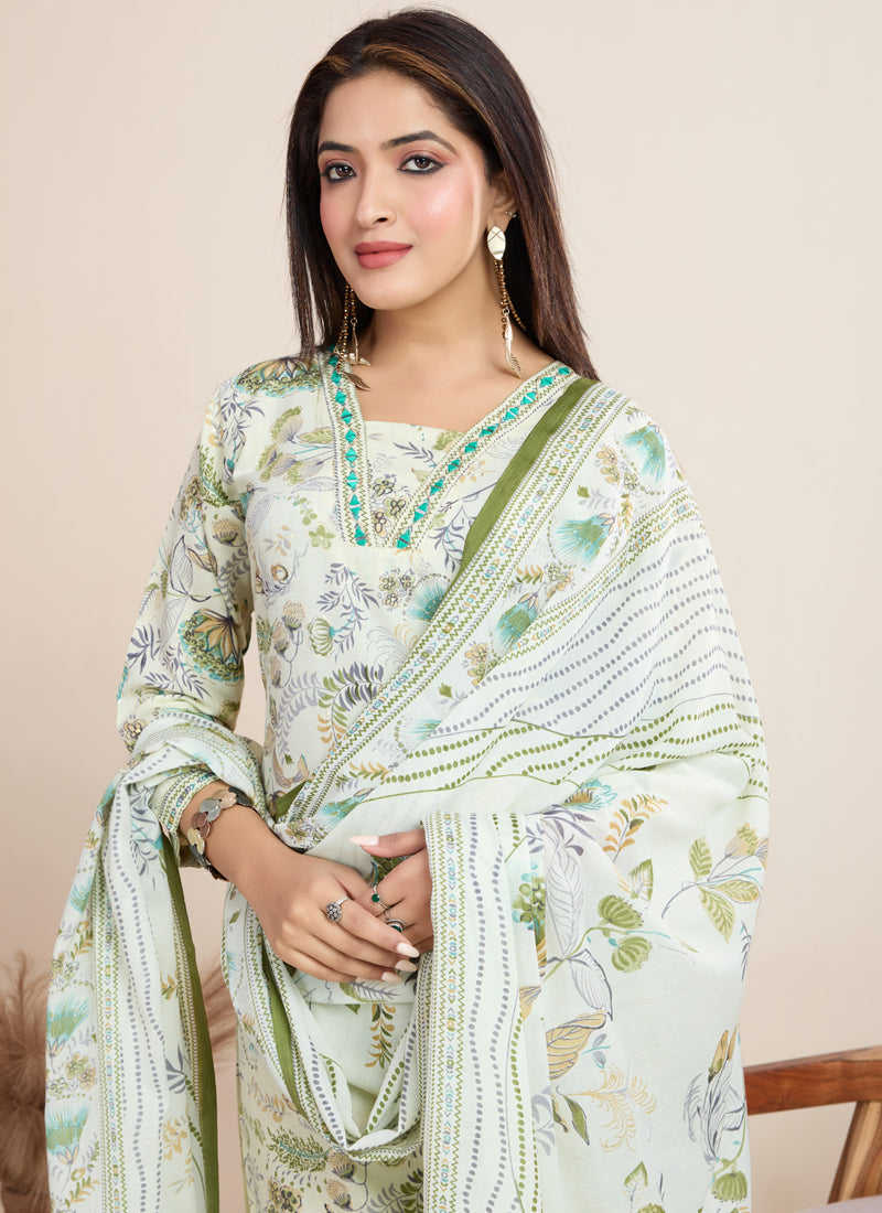 Prazu Fashion Off White Printed Cotton Blend Festival Wear Salwar Suit