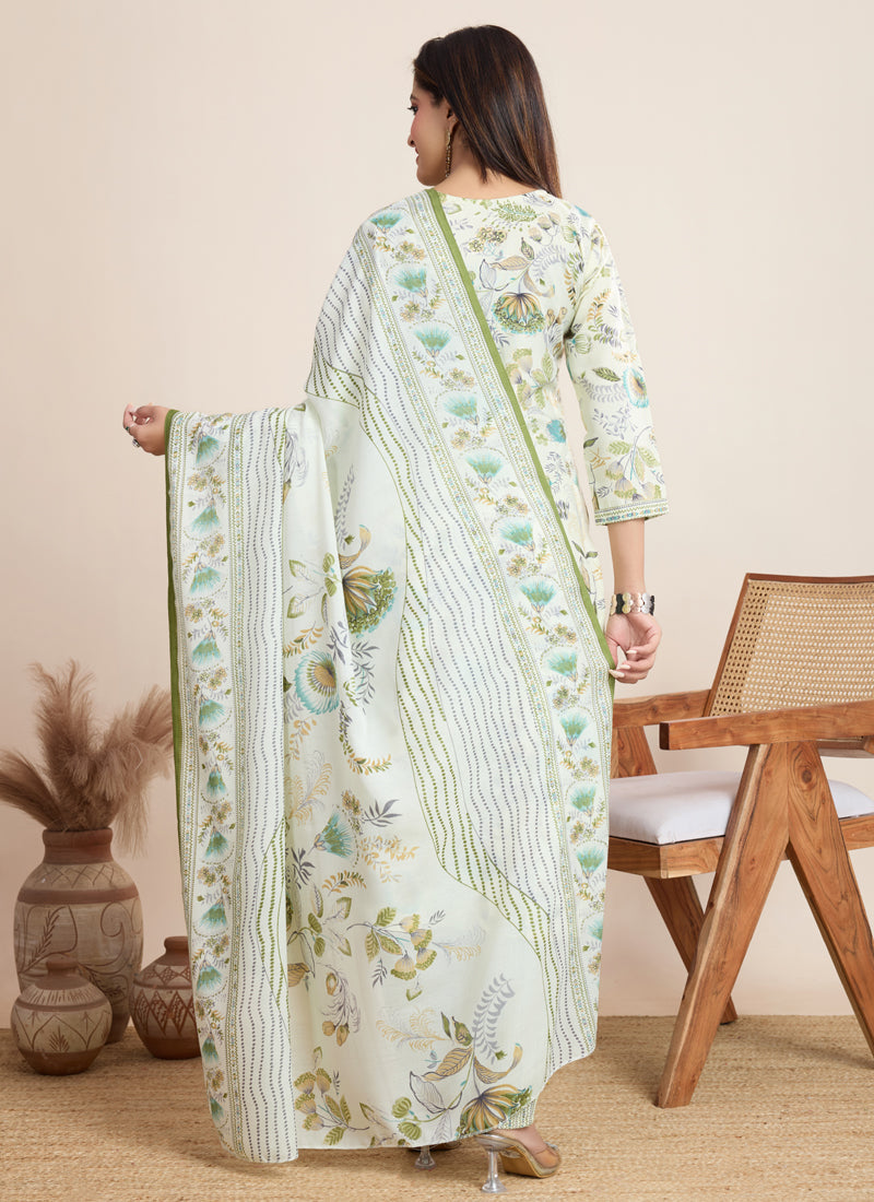 Prazu Fashion Off White Printed Cotton Blend Festival Wear Salwar Suit