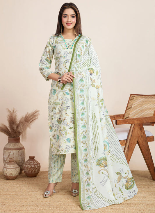 Prazu Fashion Off White Printed Cotton Blend Festival Wear Salwar Suit