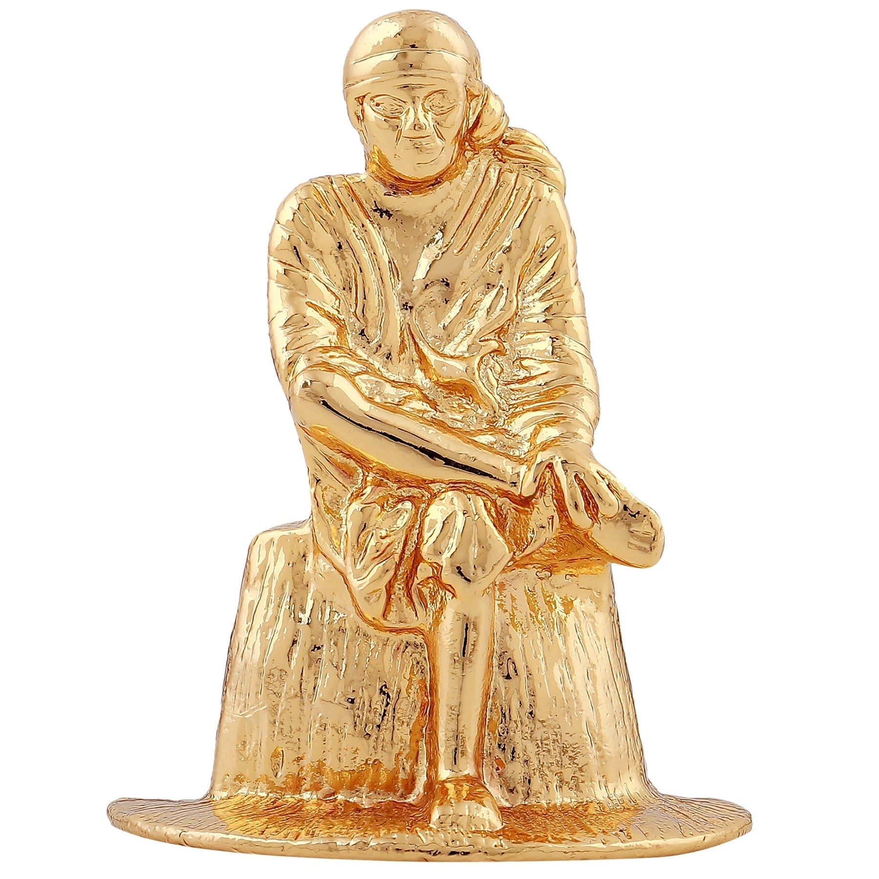 Estele Gold-Polished Divine Sirdi Sai Baba Idol with Sitting Position for Pooja/Gifts/Car decor 