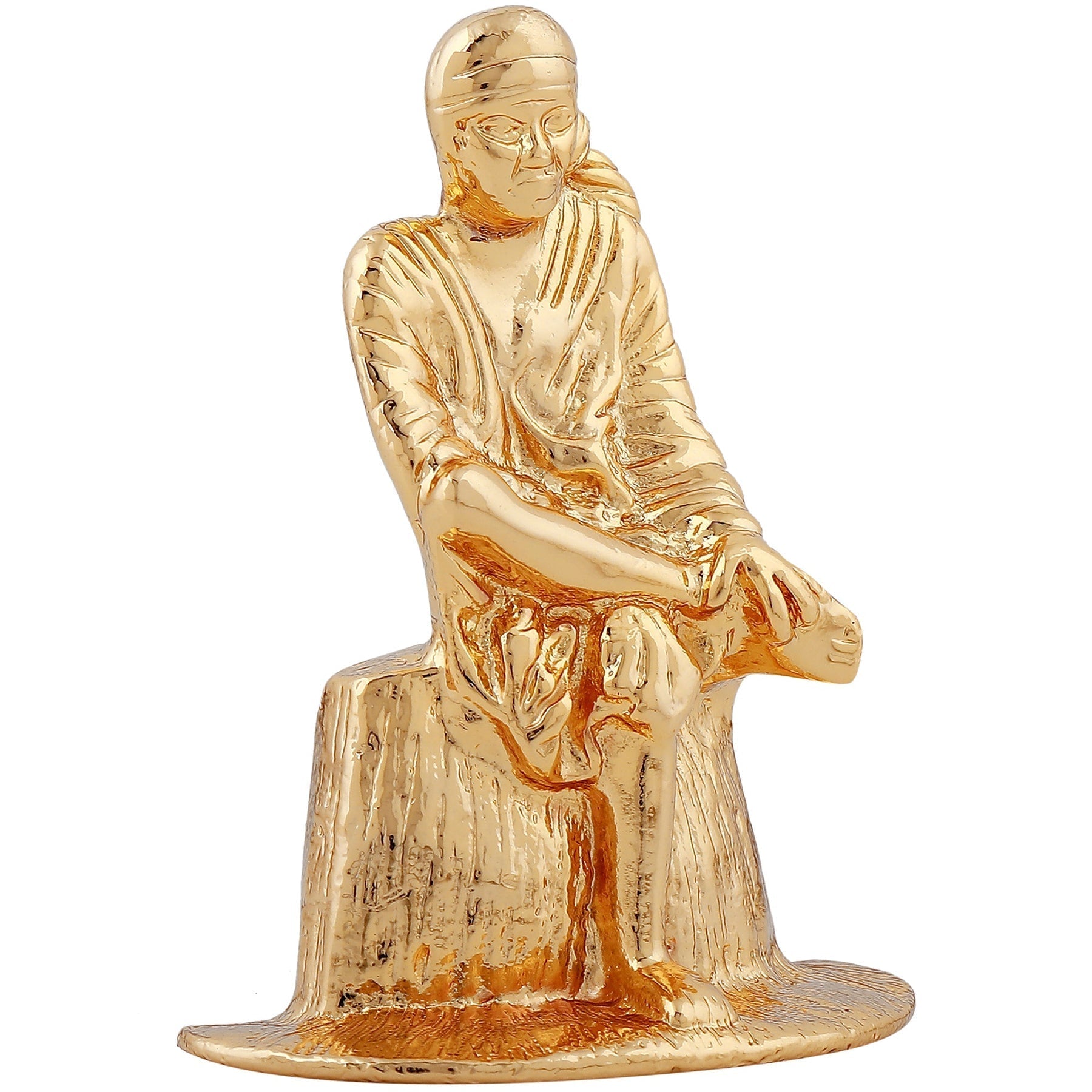 Estele Gold-Polished Divine Sirdi Sai Baba Idol with Sitting Position for Pooja/Gifts/Car decor 