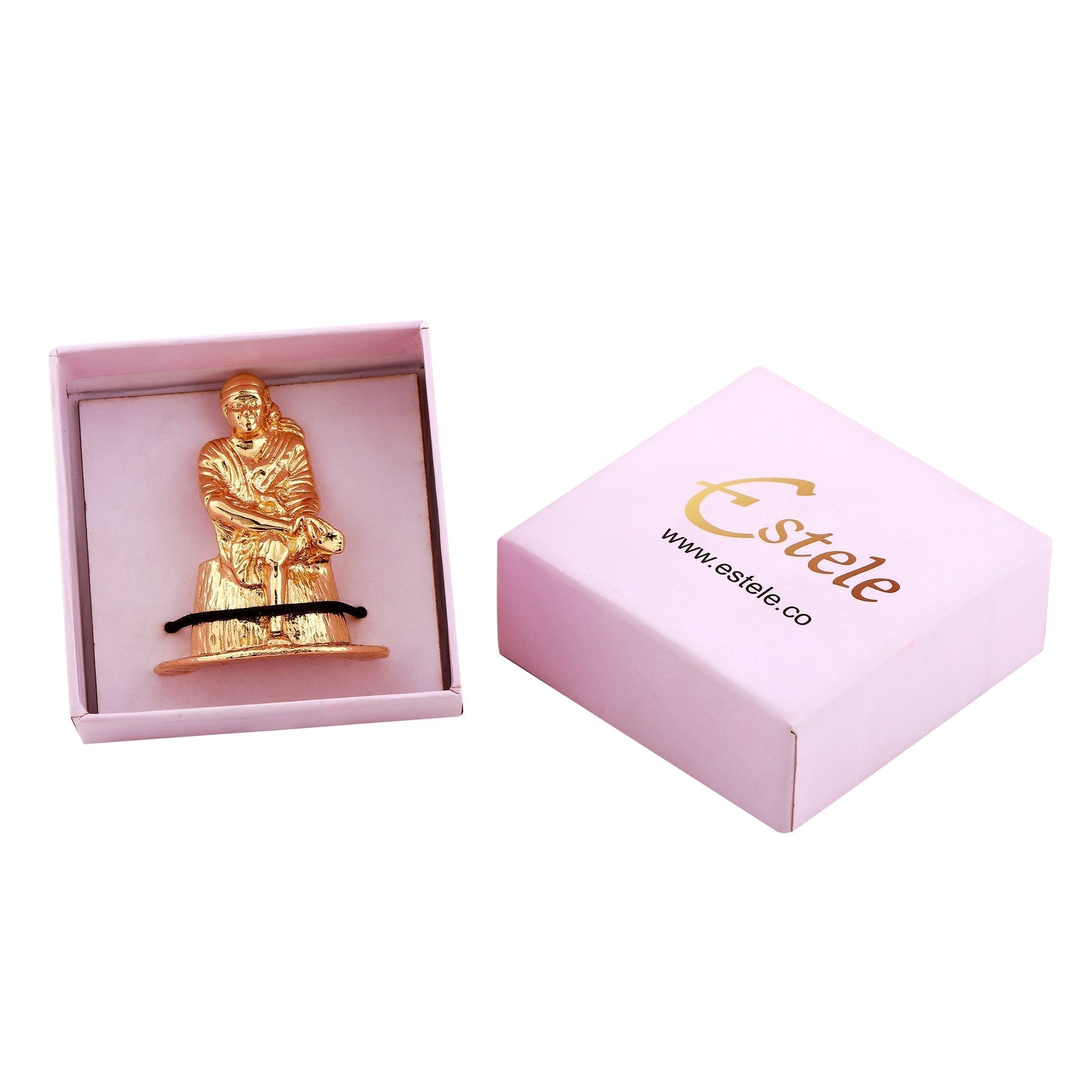 Estele Gold-Polished Divine Sirdi Sai Baba Idol with Sitting Position for Pooja/Gifts/Car decor 