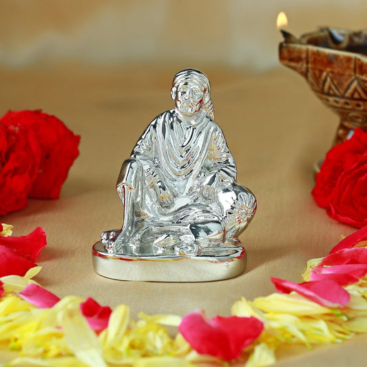 Estele Rhodium Plated Sirdi Wale Sai Baba Idol for Home/Car decor 