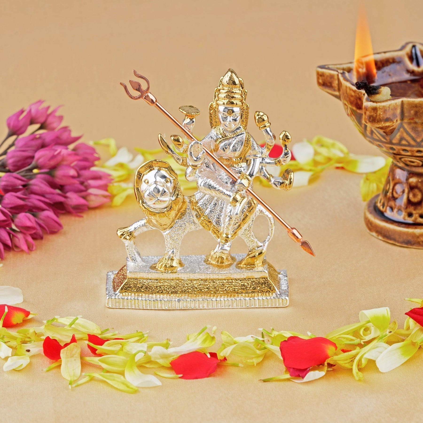 Estele Gold-Polished Religious goddess Durga Ma Idol for Pooja & Car decor 