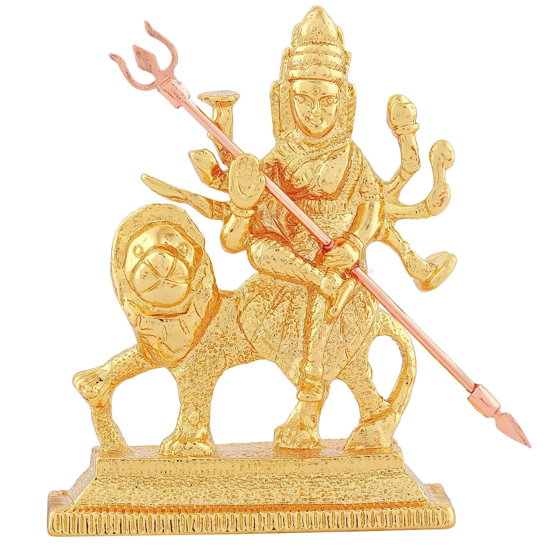 Estele Gold-Polished Durga Ma Idol with sitting on lion for Pooja & Car decor 