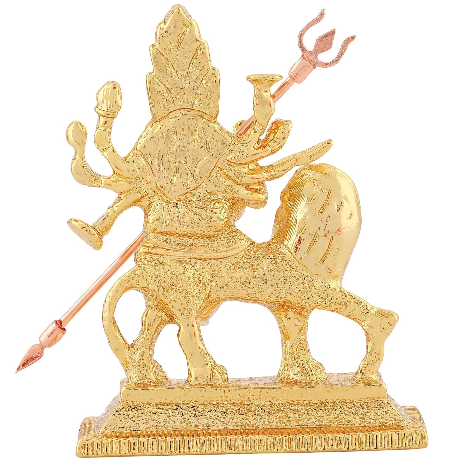 Estele Gold-Polished Durga Ma Idol with sitting on lion for Pooja & Car decor 