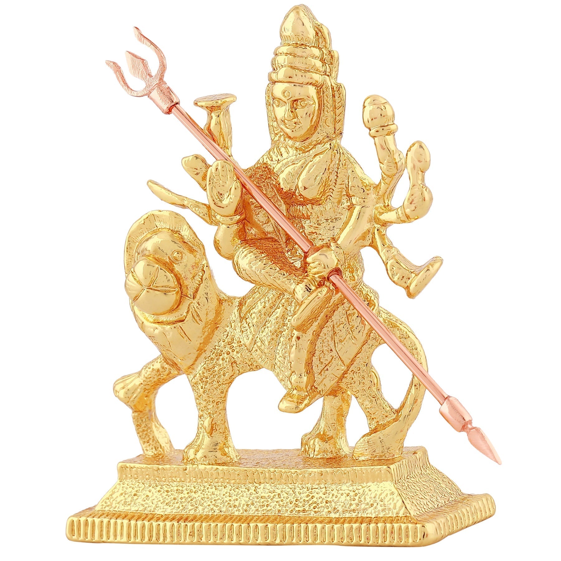 Estele Gold-Polished Durga Ma Idol with sitting on lion for Pooja & Car decor 