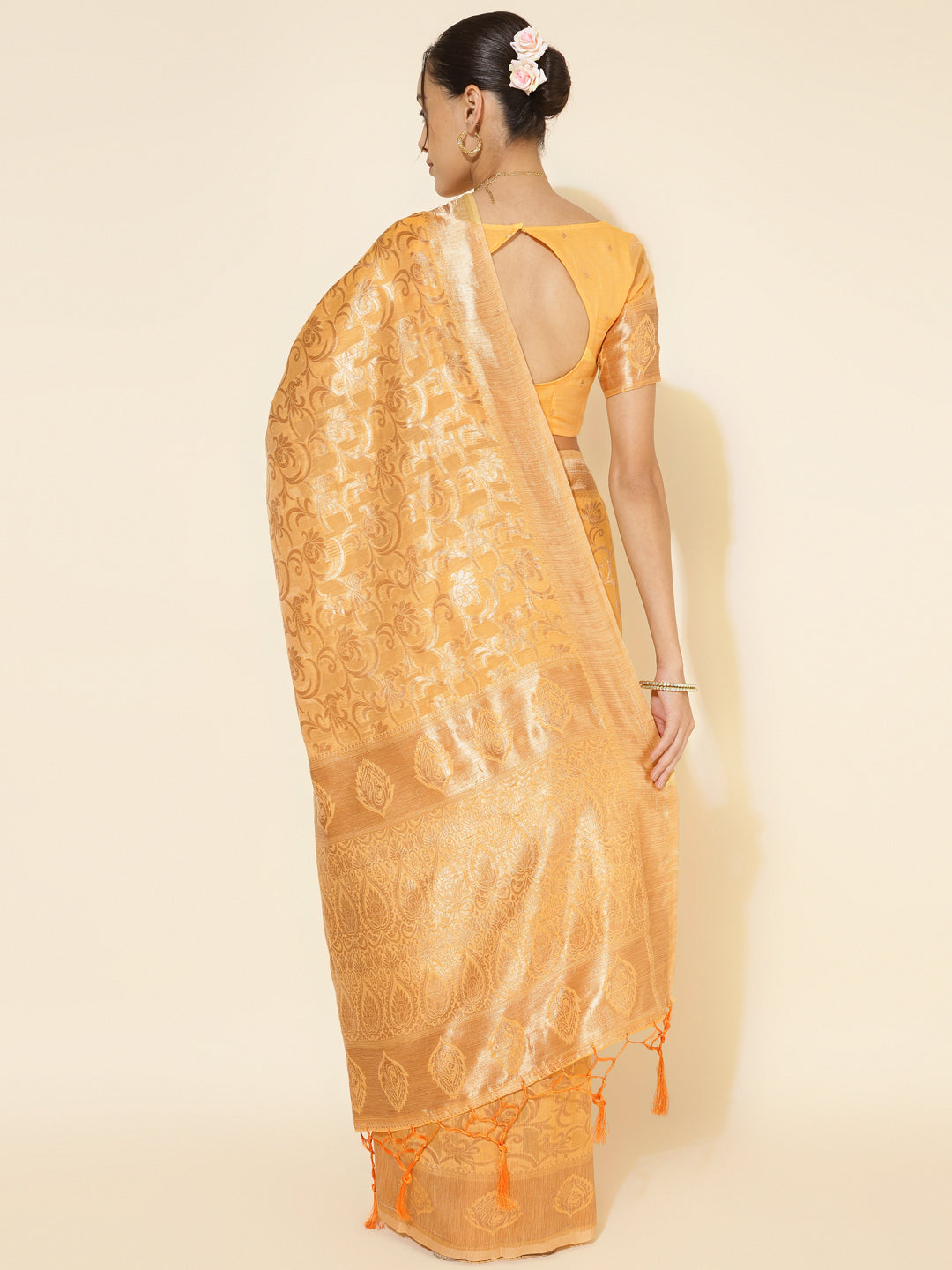 Janasya Light Yellow Chanderi Silk Woven Ethnic Motifs Chanderi Silk Grab2Buy 
