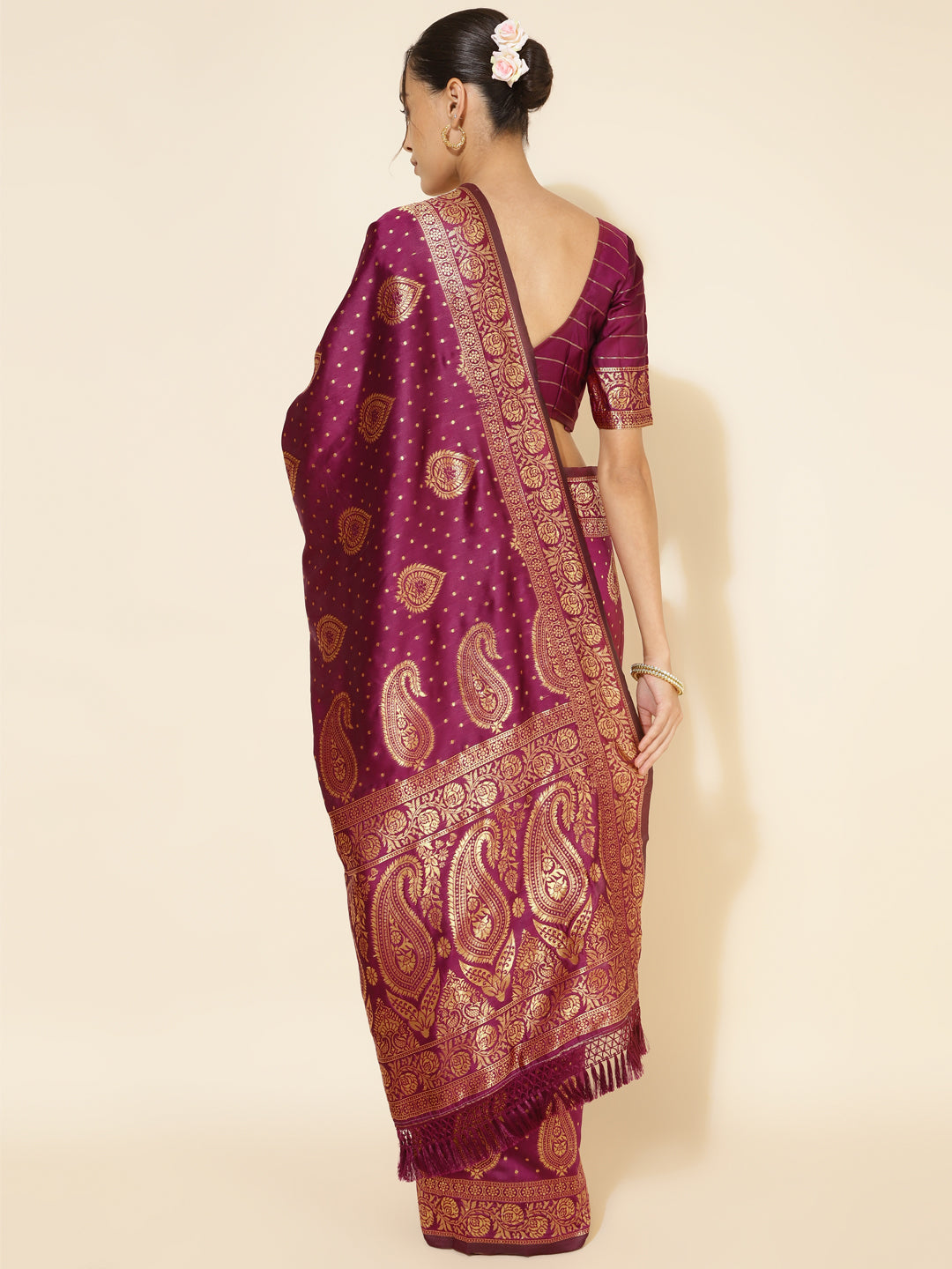 Janasya Wine Banarasi Silk Woven Ethnic Motifs Banarasi Silk Grab2Buy 