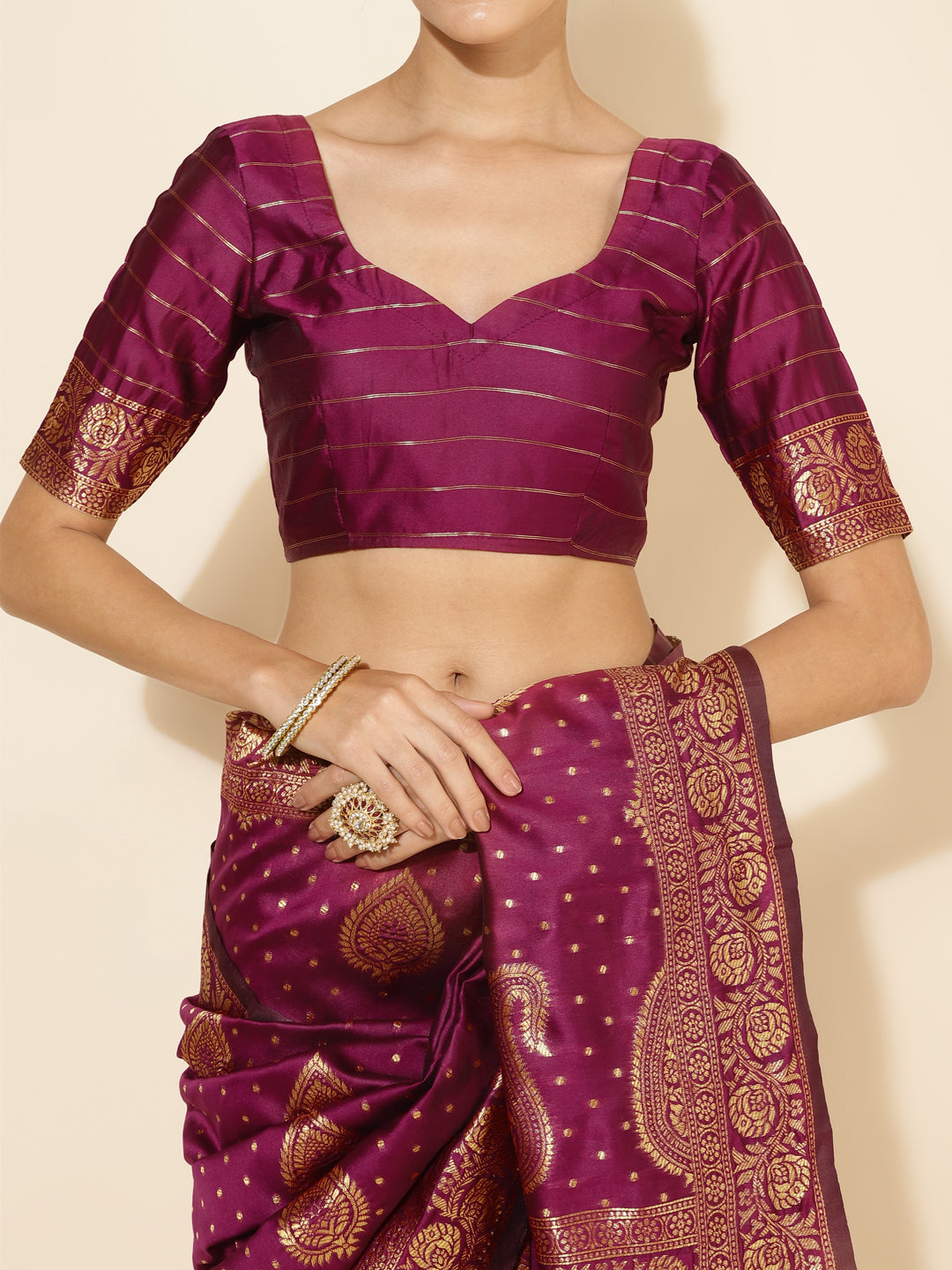 Janasya Wine Banarasi Silk Woven Ethnic Motifs Banarasi Silk Grab2Buy 