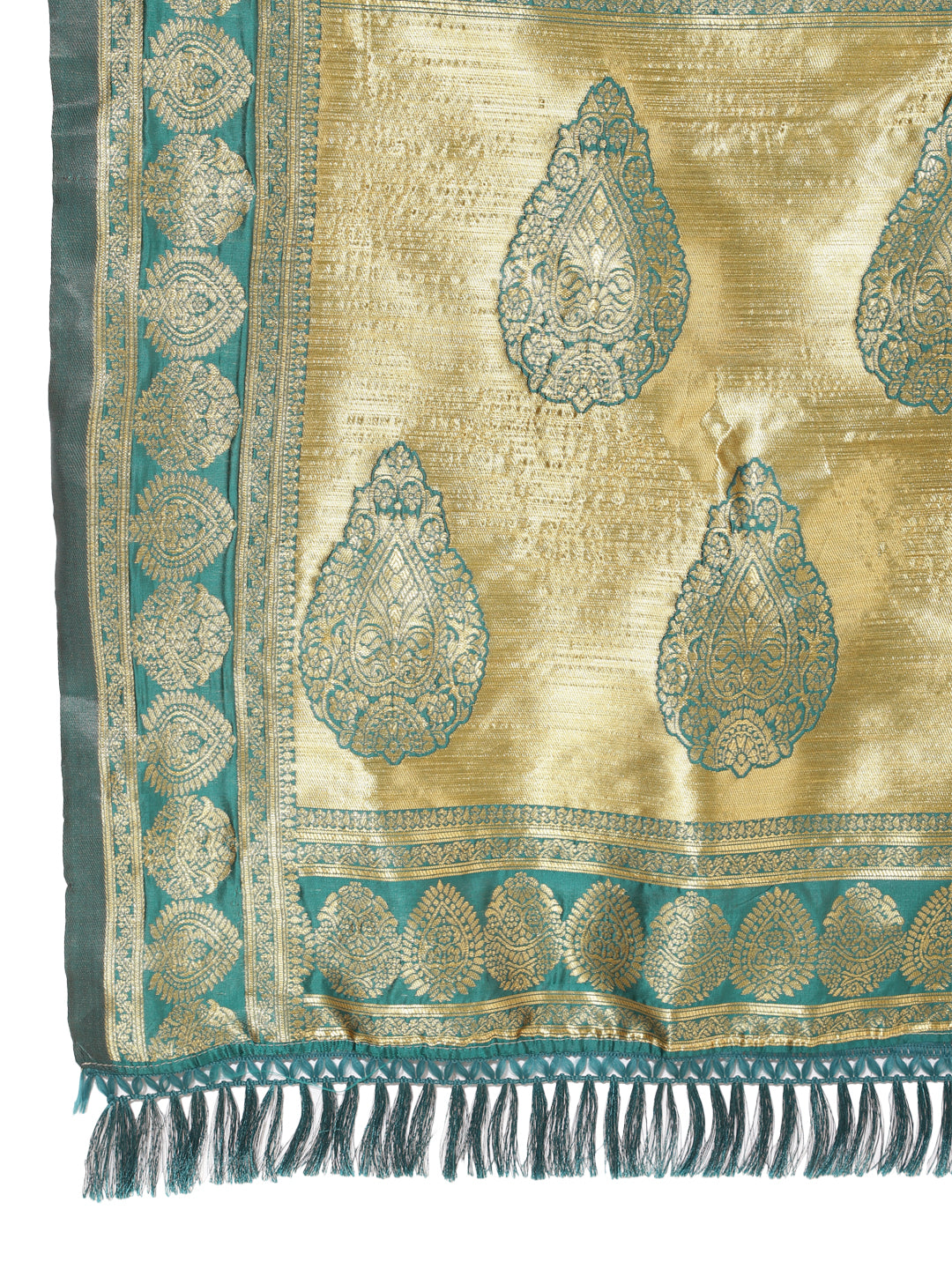 Janasya Peacock Green Silk Woven Ethnic Motifs Banarasi Silk Grab2Buy 