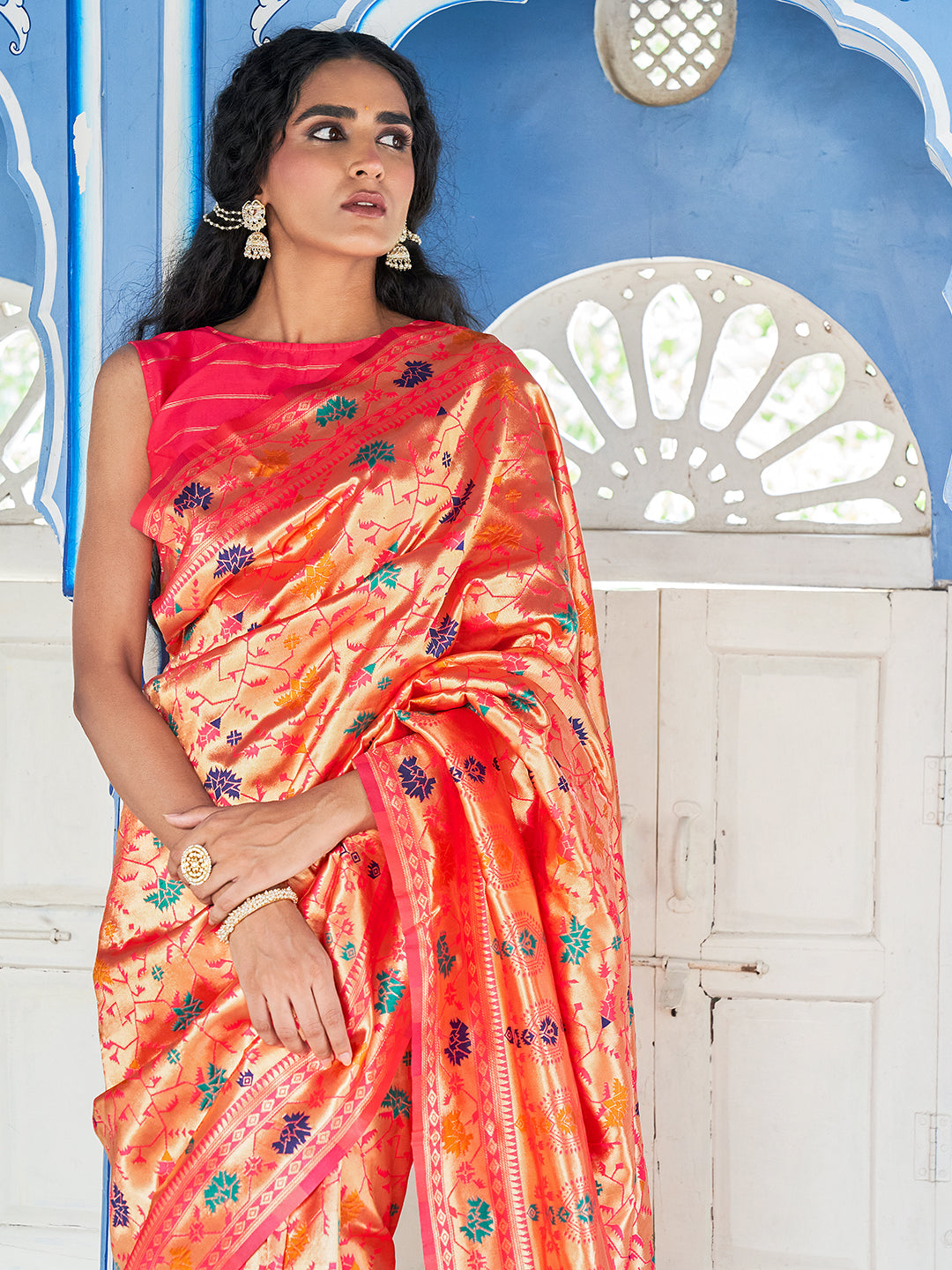 Janasya Pink Paithani Silk Woven Ethnic Motifs Paithani Silk Grab2Buy 