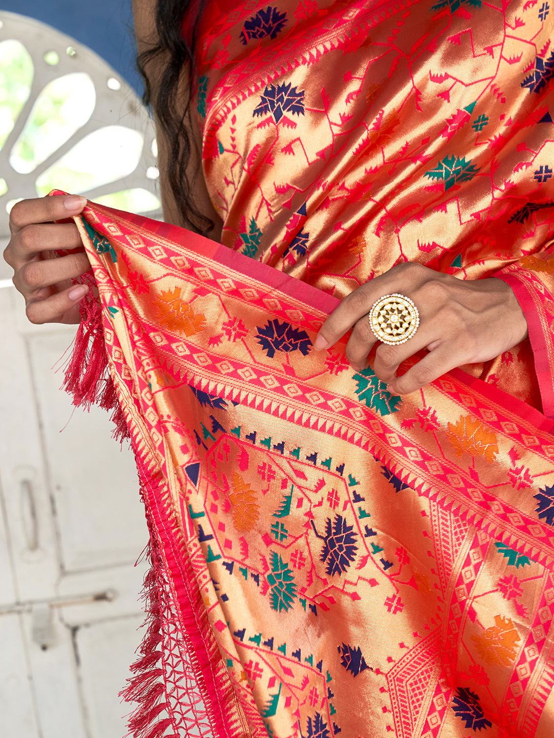 Janasya Pink Paithani Silk Woven Ethnic Motifs Paithani Silk Grab2Buy 