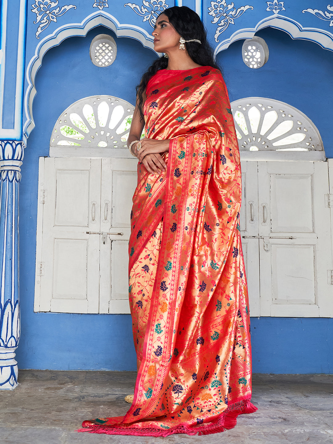 Janasya Pink Paithani Silk Woven Ethnic Motifs Paithani Silk Grab2Buy 