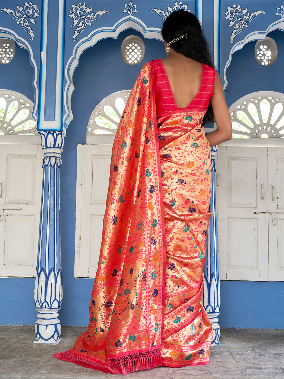 Janasya Pink Paithani Silk Woven Ethnic Motifs Paithani Silk Grab2Buy 