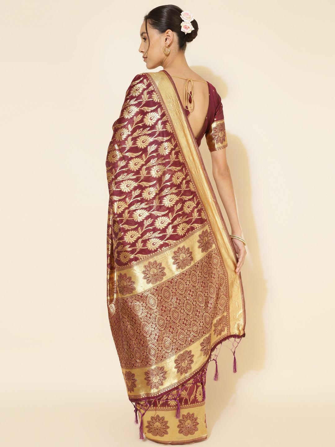 Janasya Wine Chanderi Silk Woven Paisley Chanderi Silk Grab2Buy 
