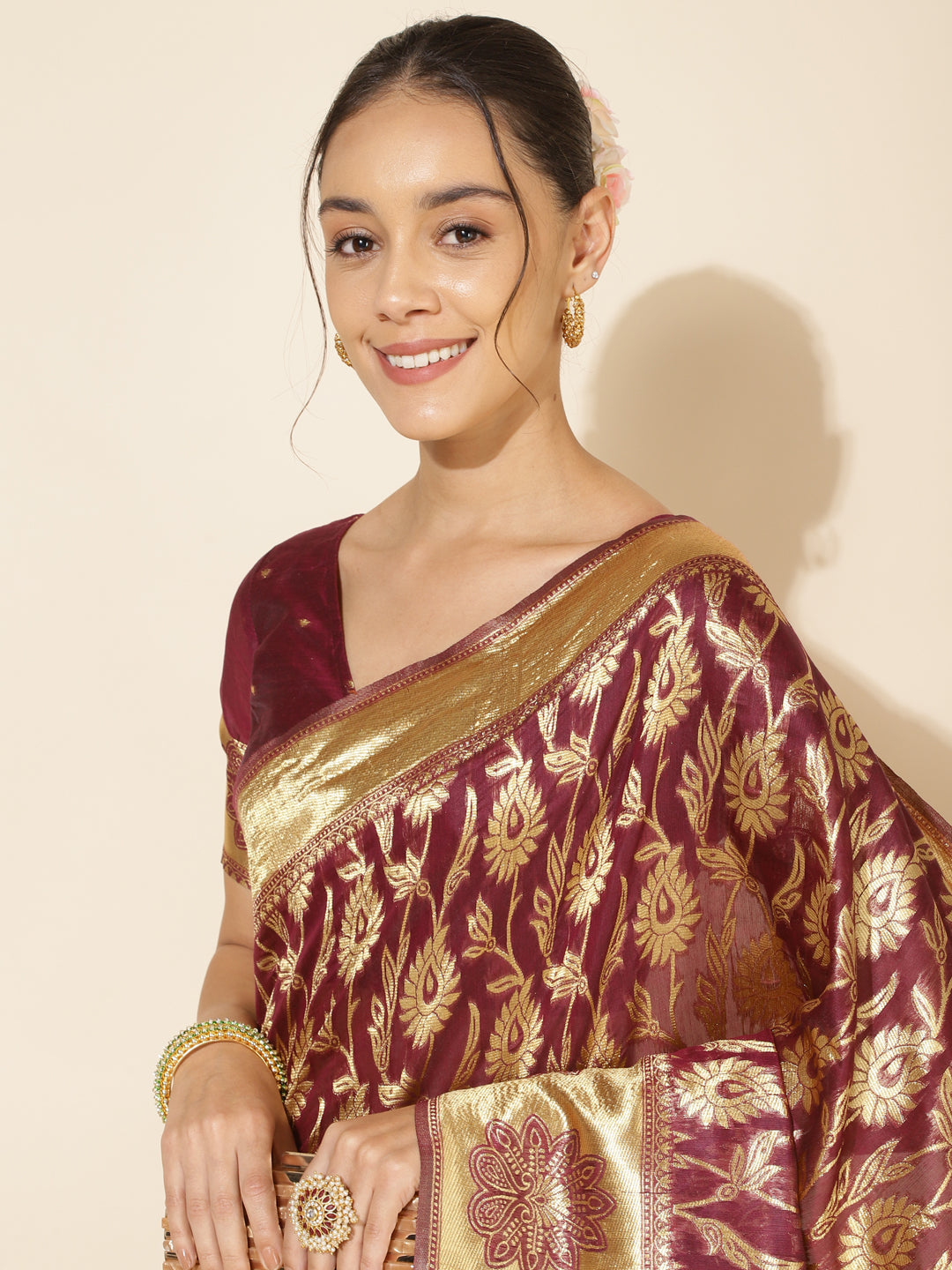 Janasya Wine Chanderi Silk Woven Paisley Chanderi Silk Grab2Buy 