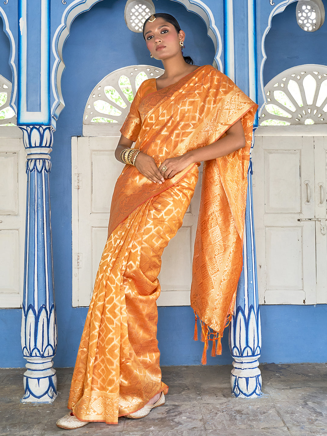 Janasya Yellow Chanderi Silk Woven Geometric Chanderi Silk Grab2Buy 