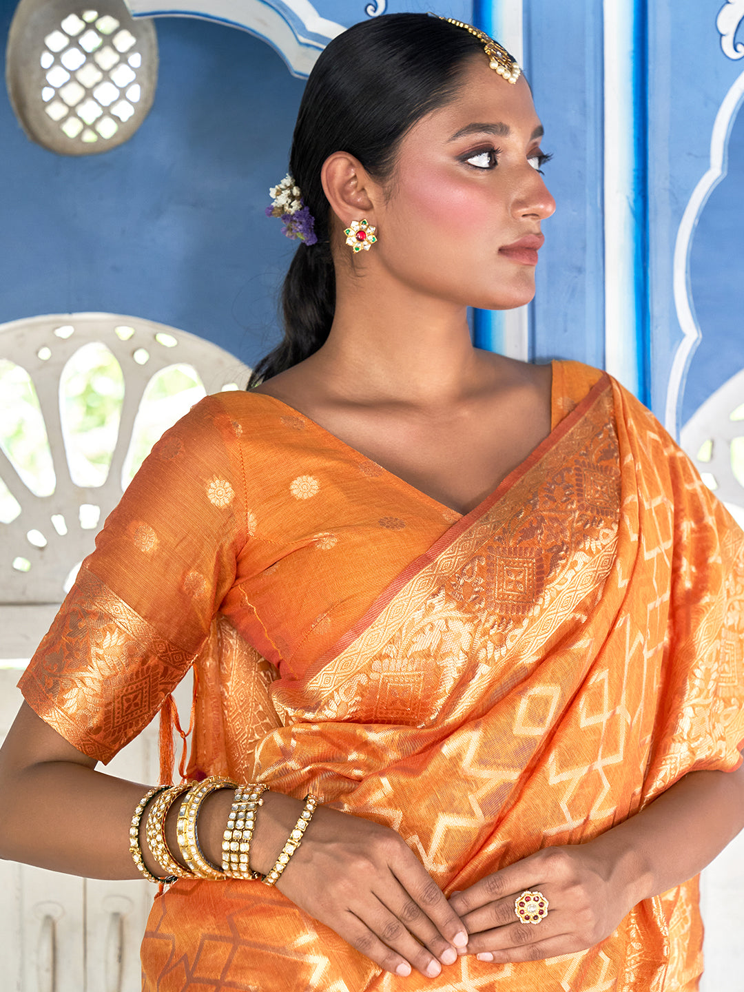 Janasya Yellow Chanderi Silk Woven Geometric Chanderi Silk Grab2Buy 