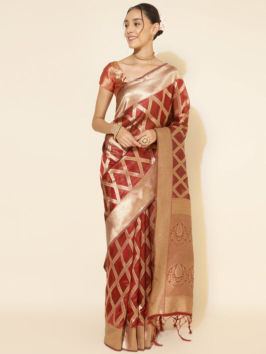 Janasya Maroon Organza Floral Grab2Buy 