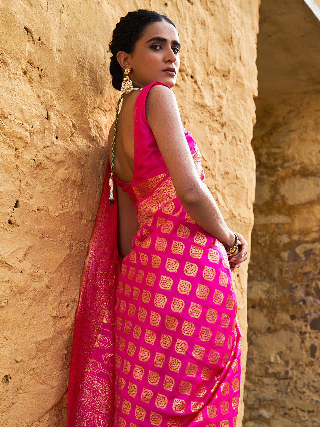 Janasya Rani Pink Banarasi Silk Ethnic Motifs Woven Design Grab2Buy 