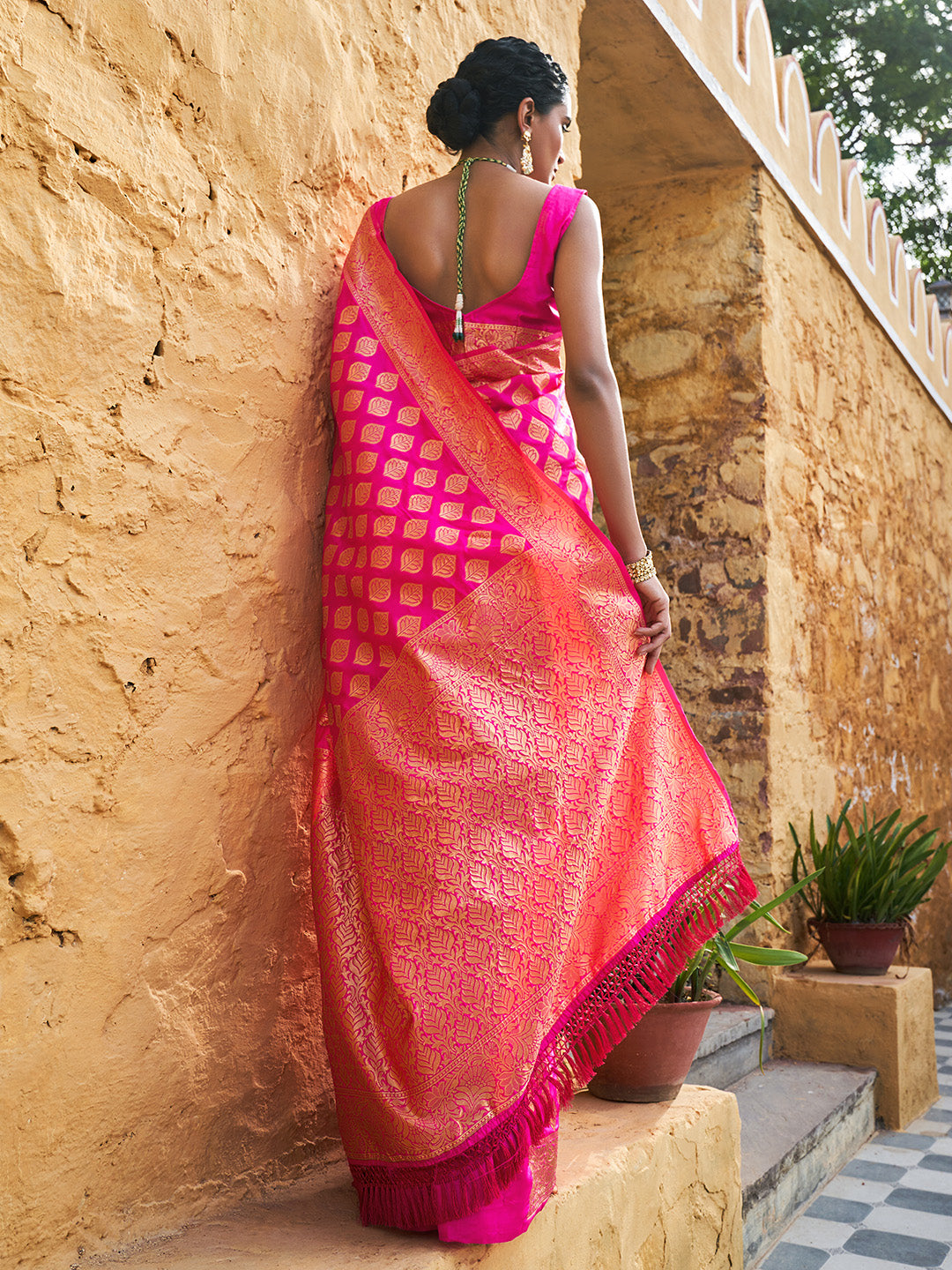 Janasya Rani Pink Banarasi Silk Ethnic Motifs Woven Design Grab2Buy 