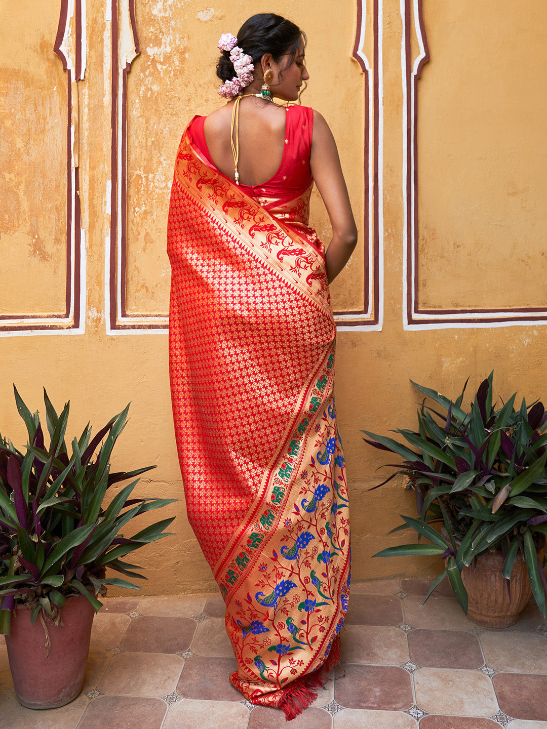 Janasya Red Paithani Silk Woven Ethnic Motifs Paithani Silk Grab2Buy 