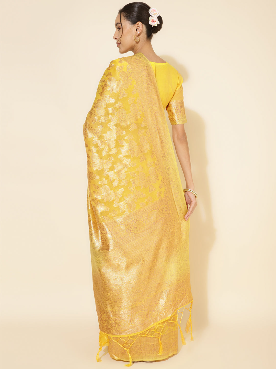 Janasya Yellow Chanderi Silk Floral Woven Design Grab2Buy 