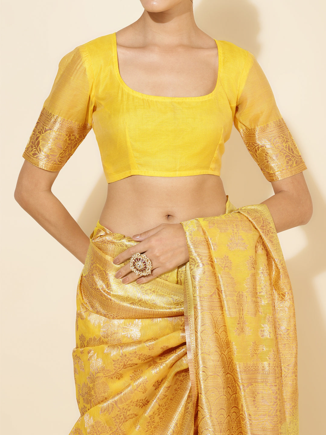 Janasya Yellow Chanderi Silk Floral Woven Design Grab2Buy 