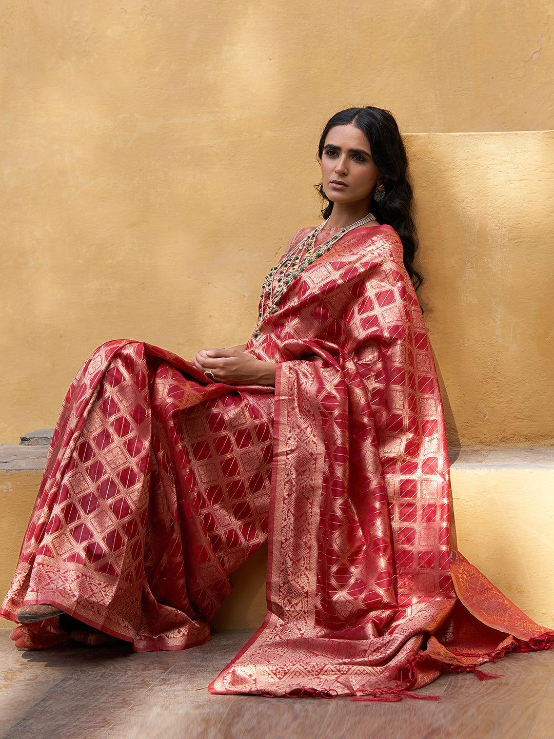 Janasya Red Organza Woven Ethnic Motifs Kanjeevaram Grab2Buy 