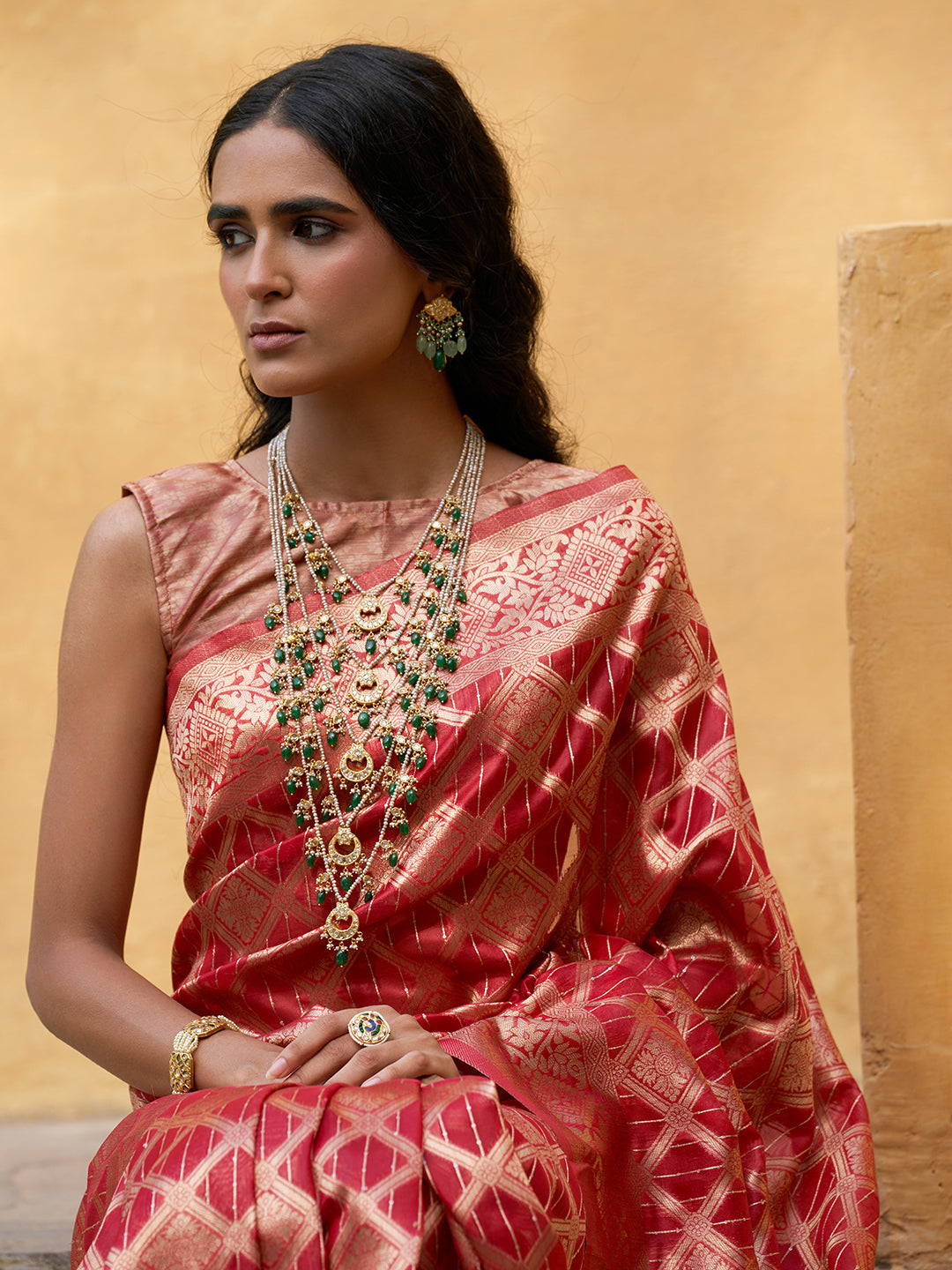 Janasya Red Organza Woven Ethnic Motifs Kanjeevaram Grab2Buy 