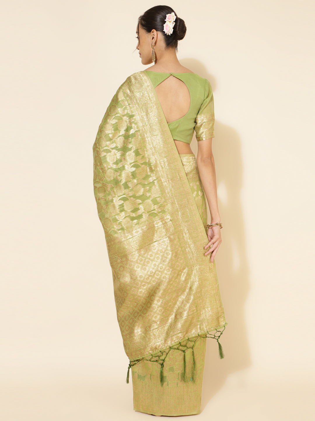 Janasya Light Green Chanderi Silk Floral Woven Design Grab2Buy 