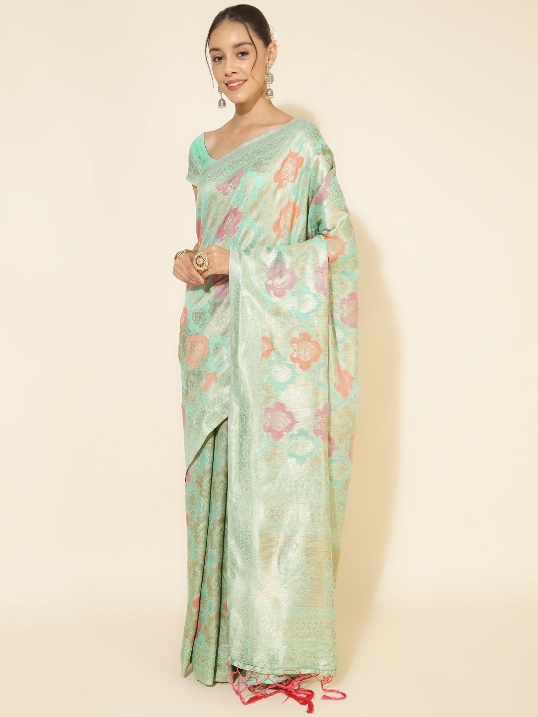 Janasya Sea Green Chanderi Silk Ethnic Motifs Woven Design Grab2Buy 