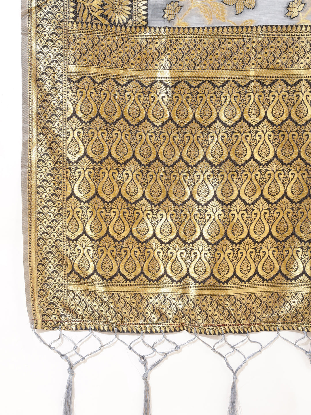 Janasya Grey Chanderi Silk Floral Woven Design Grab2Buy 
