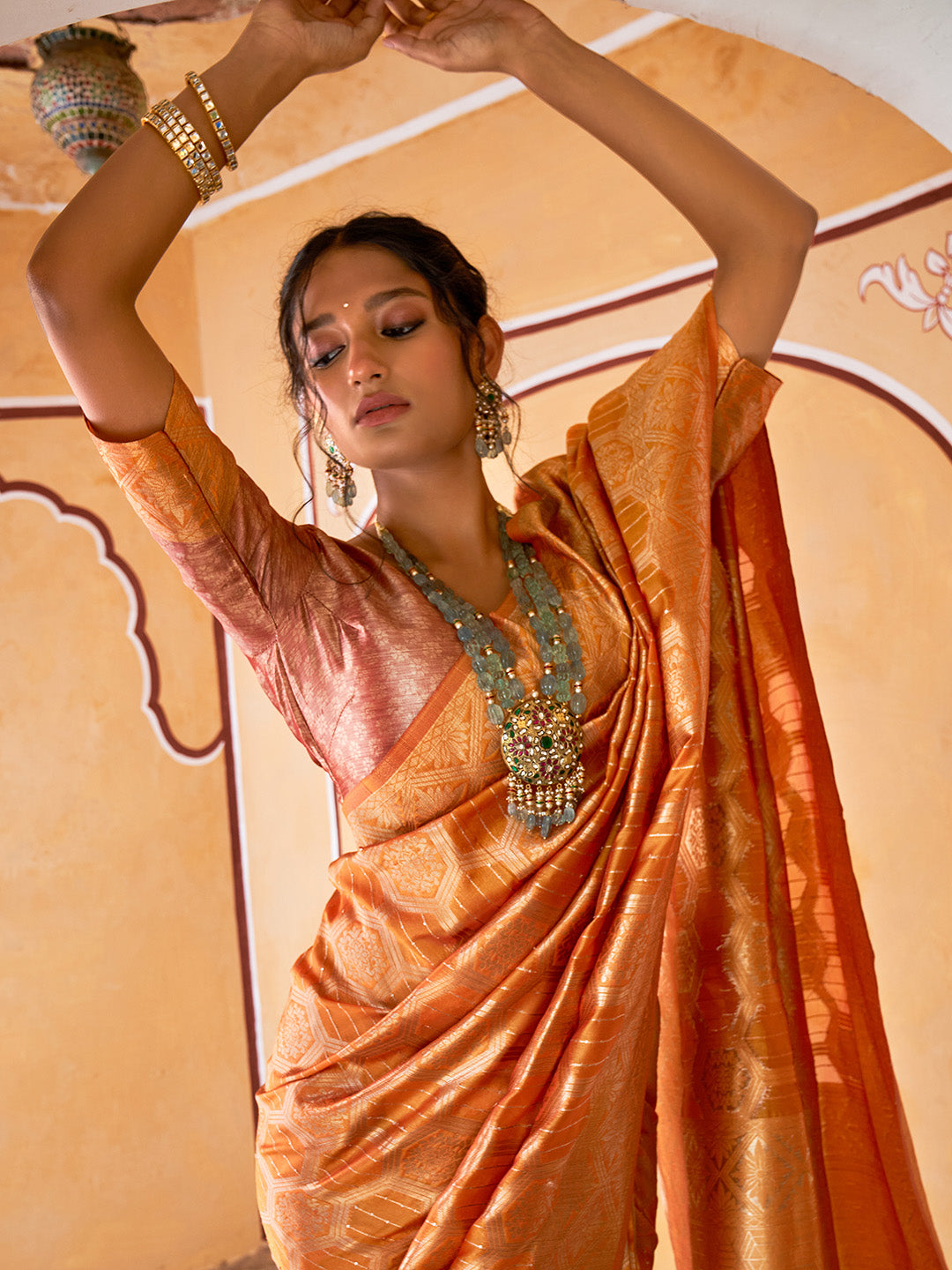 Janasya Yellow Organza Woven Ethnic Motifs Kanjeevaram Grab2Buy 