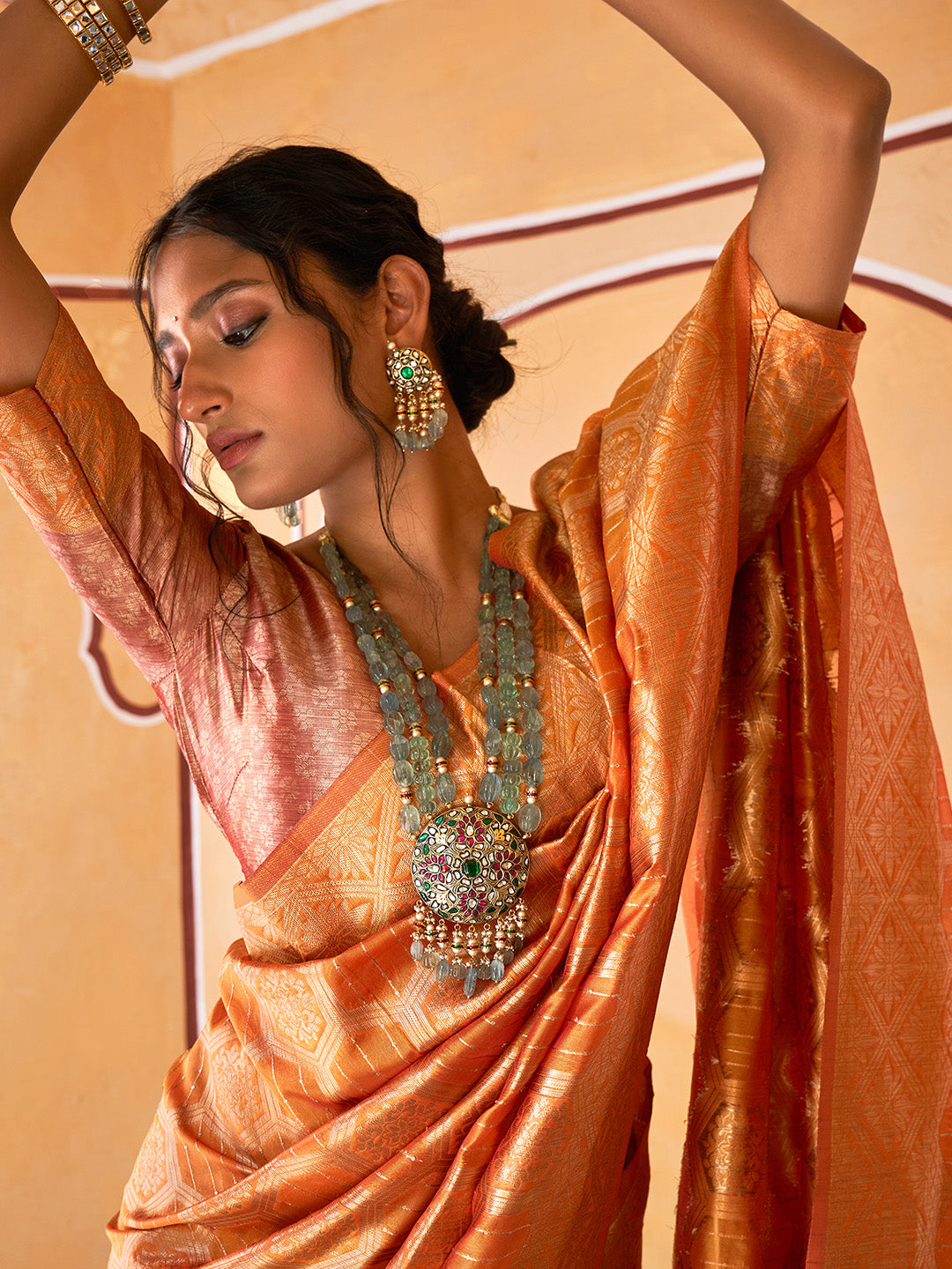 Janasya Yellow Organza Woven Ethnic Motifs Kanjeevaram Grab2Buy 