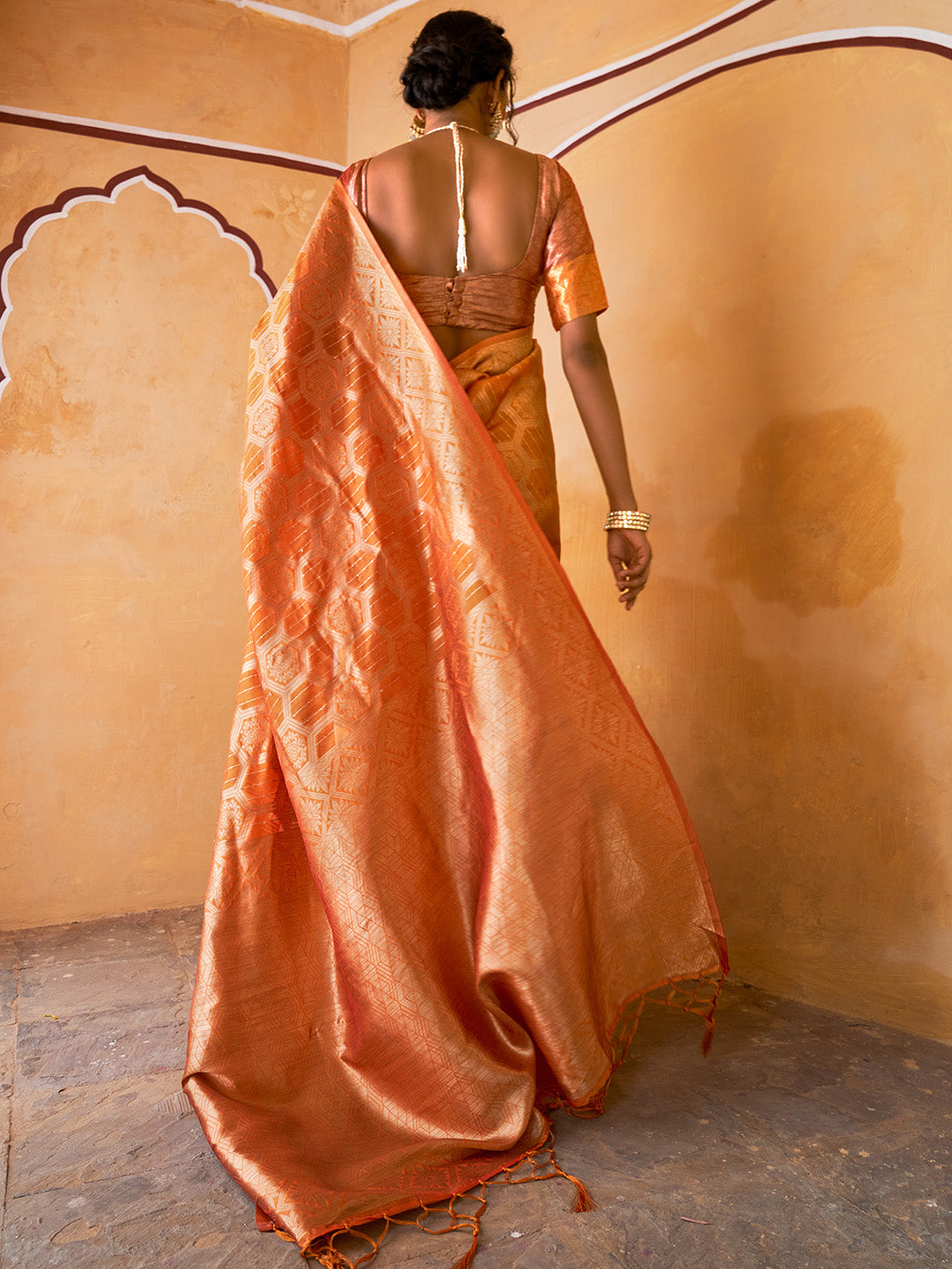 Janasya Yellow Organza Woven Ethnic Motifs Kanjeevaram Grab2Buy 