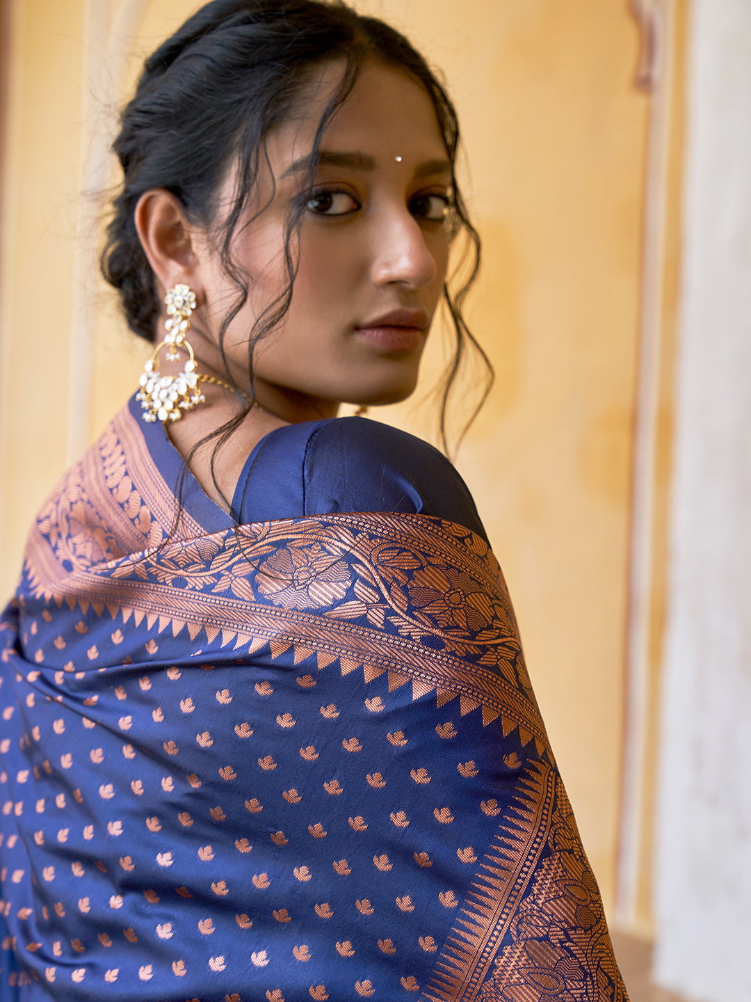 Janasya Navy Blue Banarasi Silk Ethnic Motifs Woven Design Grab2Buy 