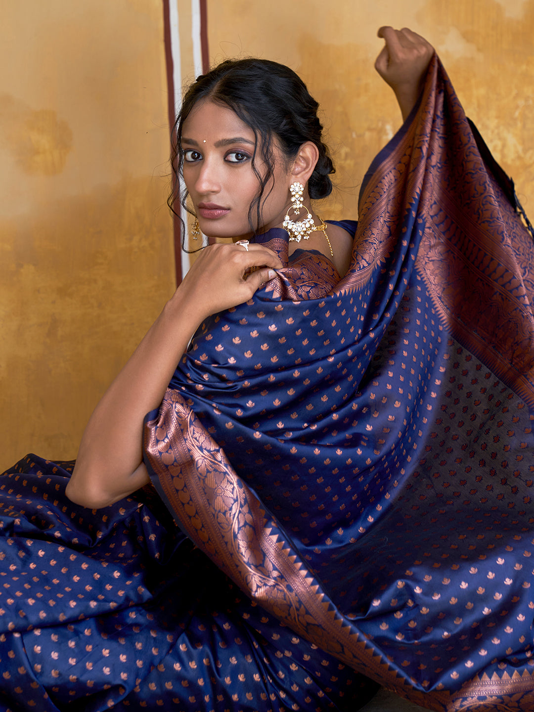 Janasya Navy Blue Banarasi Silk Ethnic Motifs Woven Design Grab2Buy 