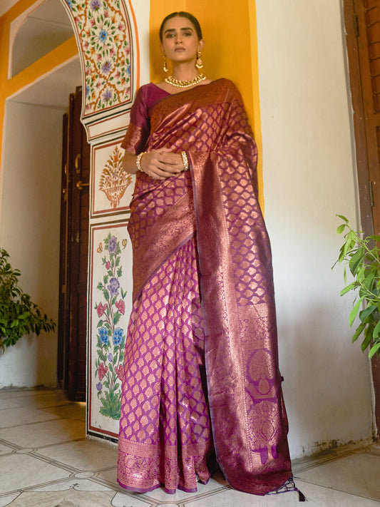 Janasya Wine Banarasi Silk Woven Ethnic Motifs Banarasi Silk Grab2Buy 