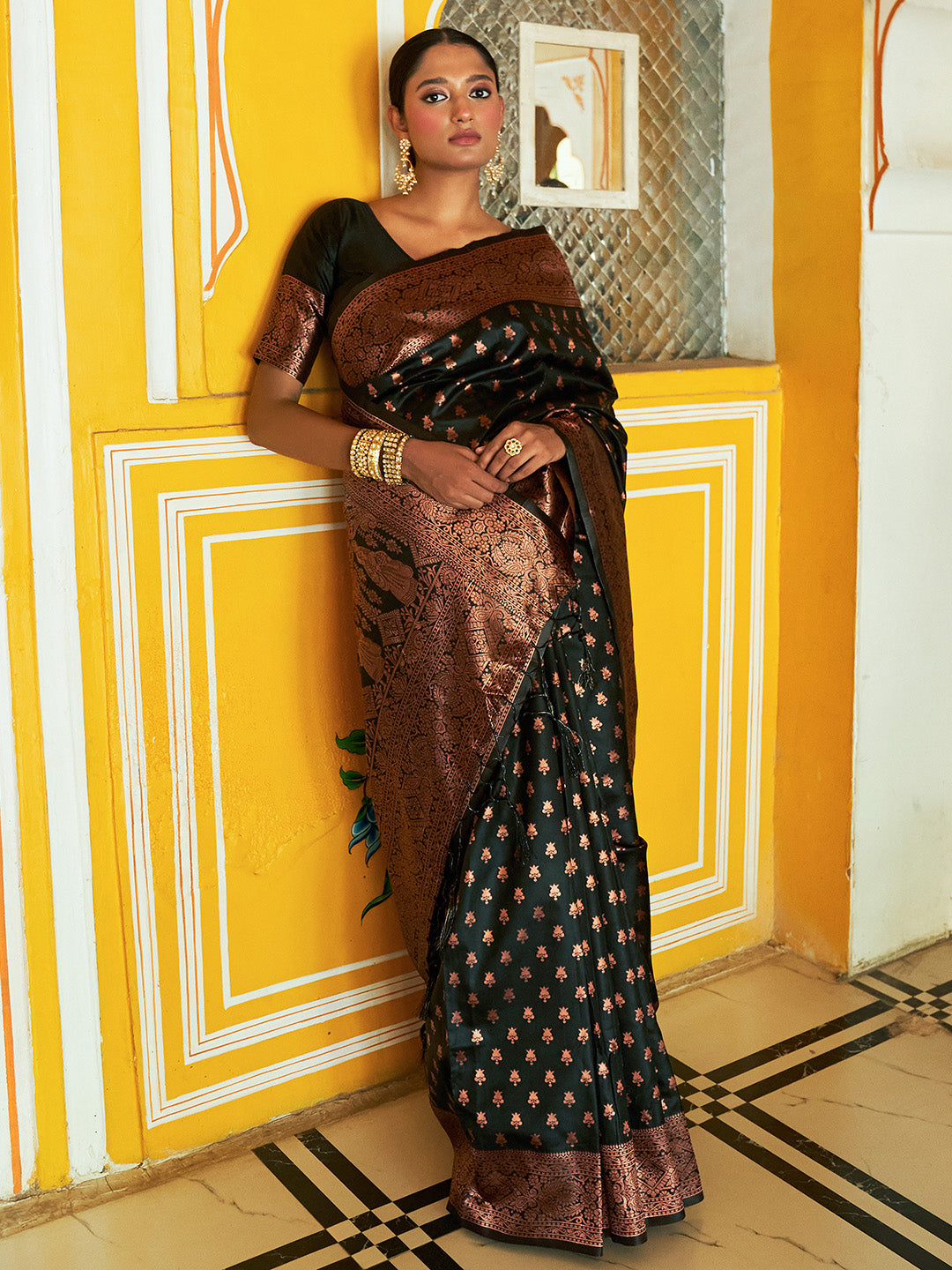 Janasya Black Banarasi Silk Ethnic Motifs Woven Design Grab2Buy 
