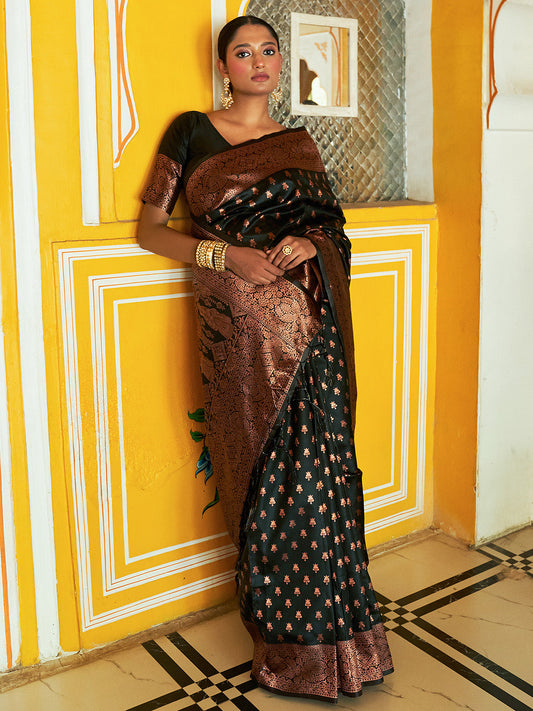 Janasya Black Banarasi Silk Ethnic Motifs Woven Design Grab2Buy 