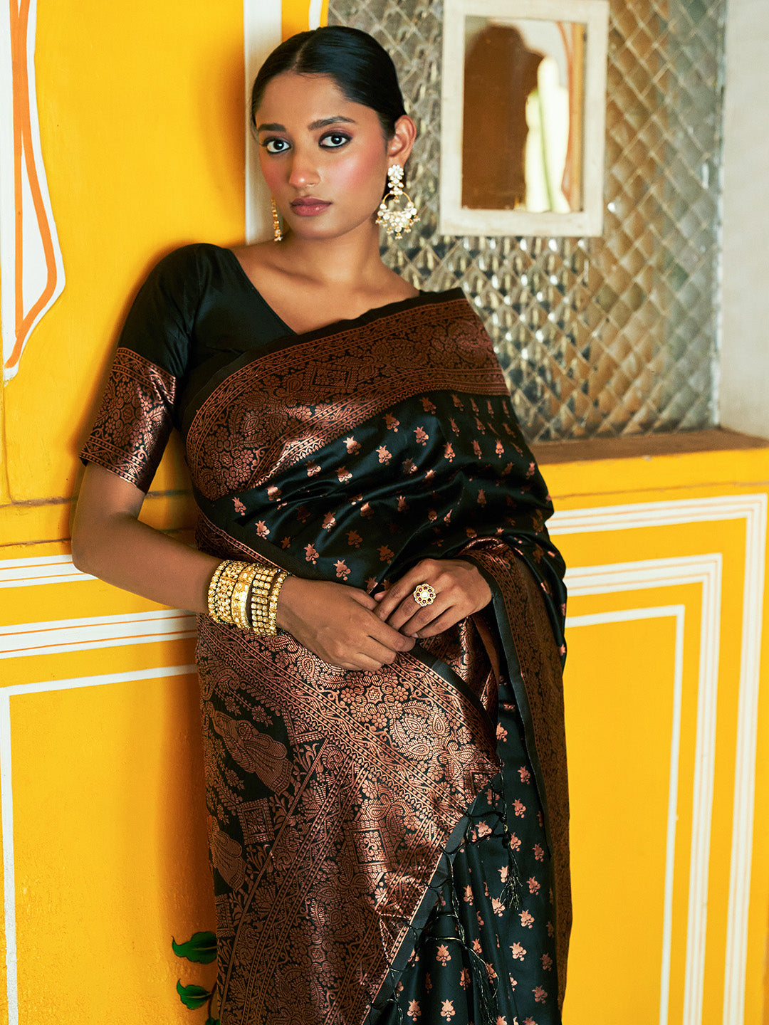 Janasya Black Banarasi Silk Ethnic Motifs Woven Design Grab2Buy 