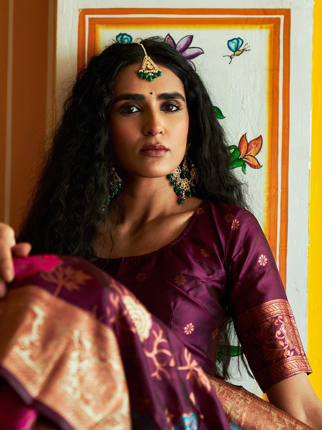 Janasya Wine Banarasi Silk Ethnic Motifs Woven Design Grab2Buy 