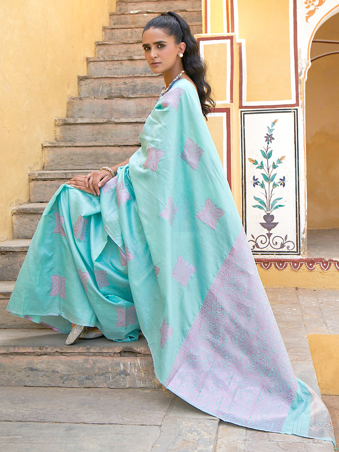 Janasya Sea Green Kanjeevaram Silk Woven Ethnic Motifs Kanjeevaram Silk Grab2Buy 